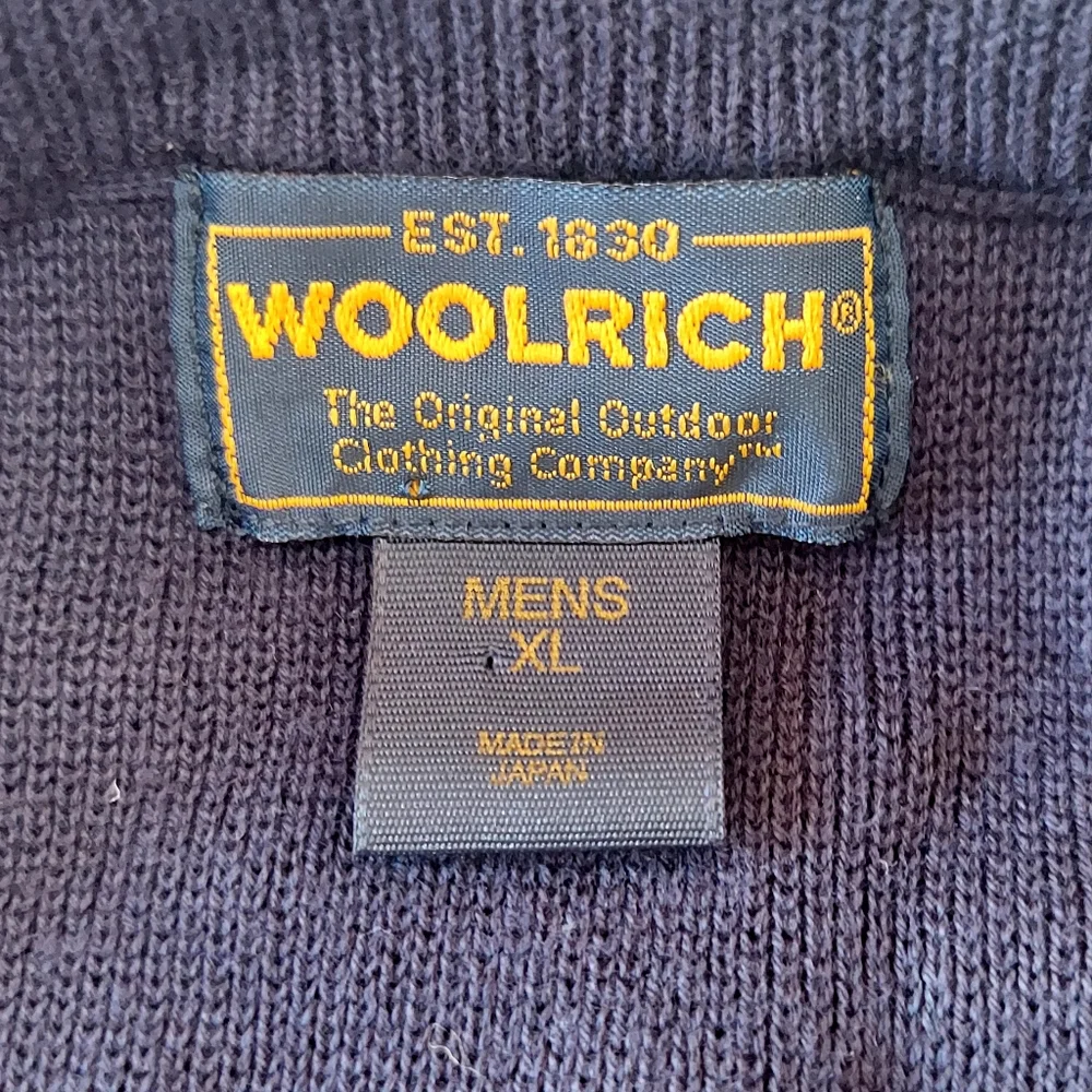 Woolrich Men's Crewneck Navy With Tan & Gray Racing Stripe Size XL 100% Cotton